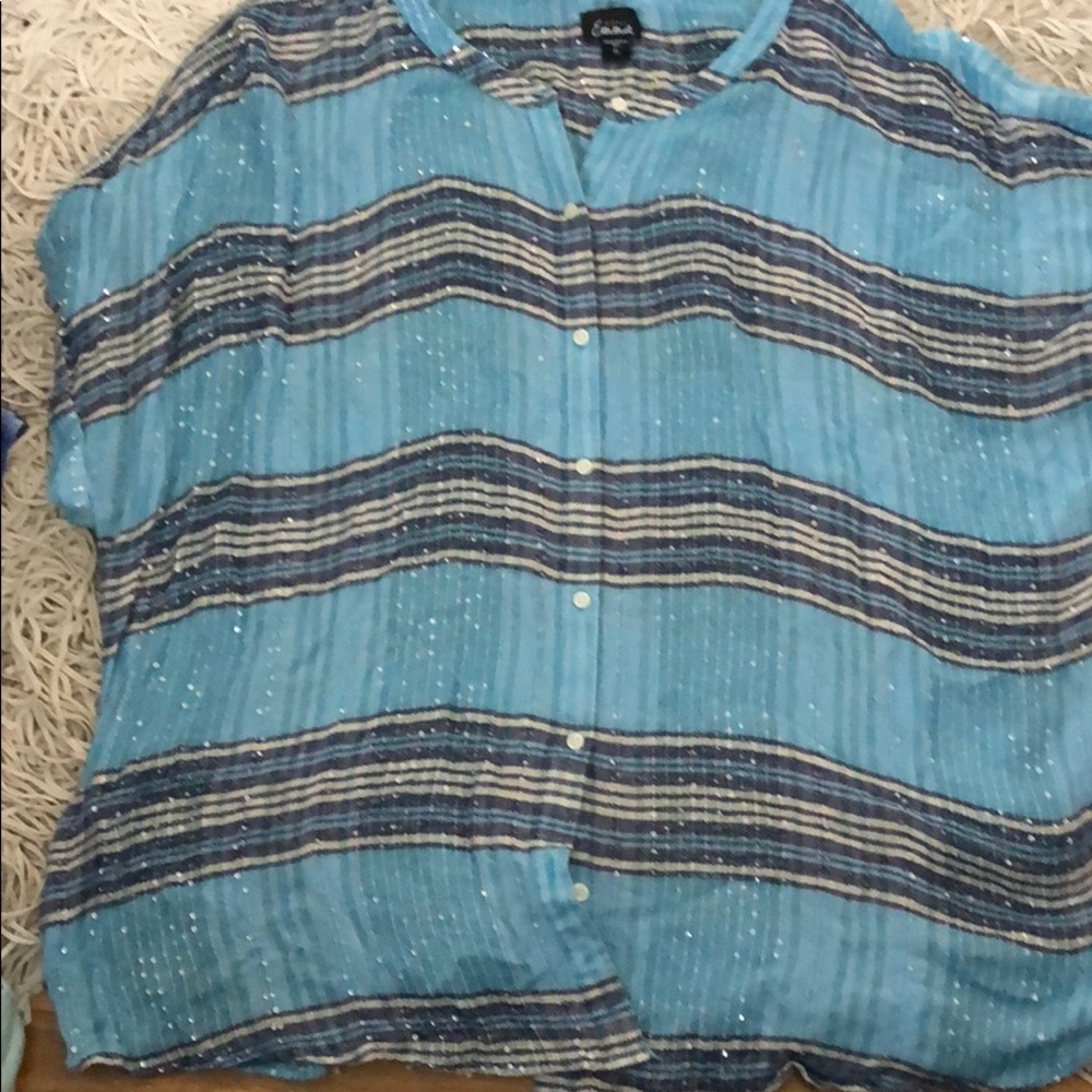 Simply Emma 3X short sleeve button up with sequins